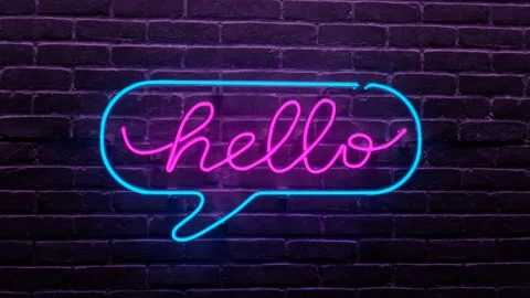 The HELLO neon sign on a brick wall. Wel... | Stock Video | Pond5