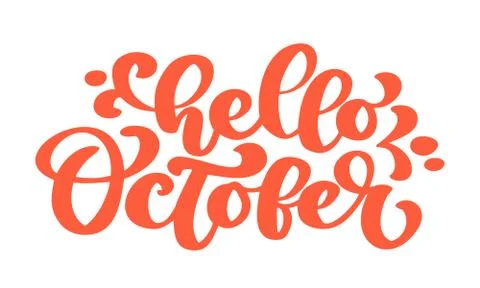Hello october orange text, hand lettering phrase. Vector Illustration t-shirt or 스톡 일러스트