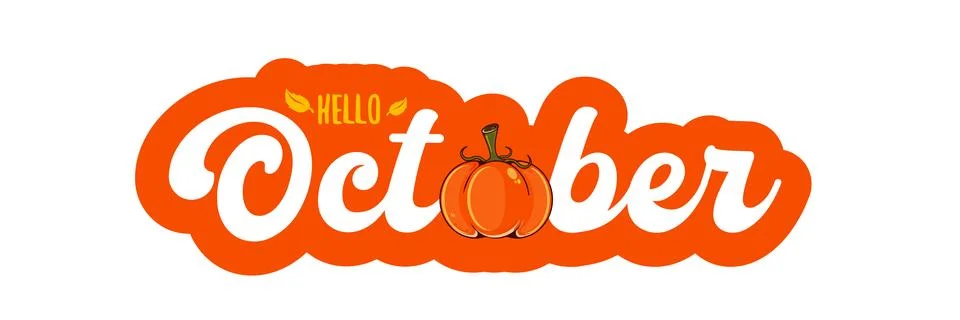Hello October text with pumpkin isolated on transparent background. Hello Stock Illustration