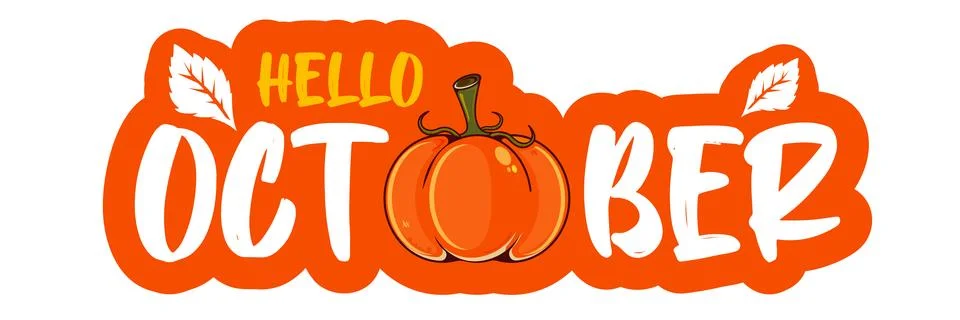 Hello October text with pumpkin isolated on transparent background. Hello Illustrazione stock