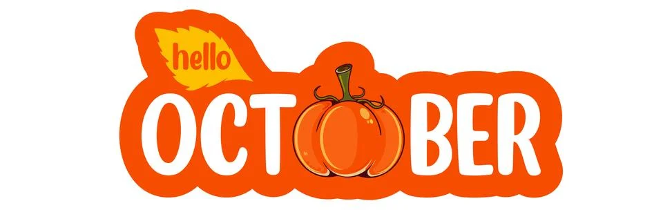 Hello October text with pumpkin isolated on transparent background. Hello Stock Illustration