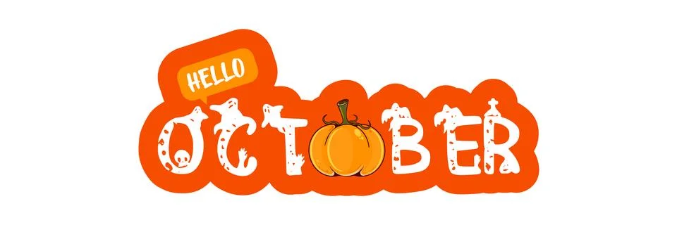 Hello October text with pumpkin isolated on transparent background. Hello Illustrazione stock