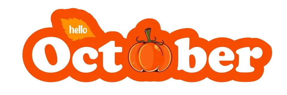 Hello October text with pumpkin isolated on transparent background. Hello Illustrazione stock