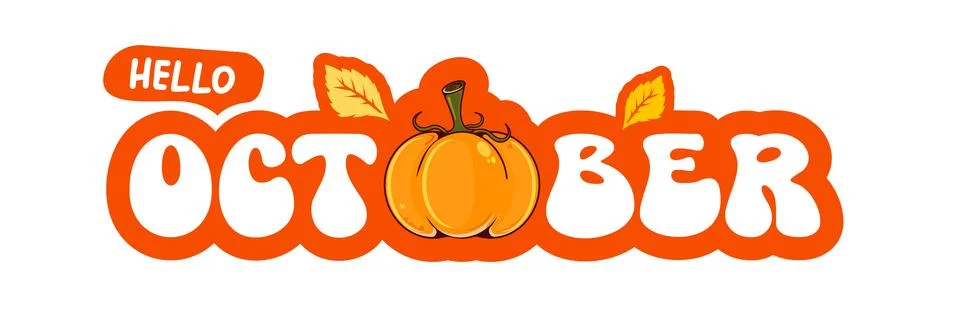 Hello October text with pumpkin isolated on transparent background. Hello Illustrazione stock