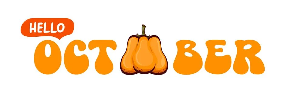 Hello October text with pumpkin isolated on transparent background. Hello Illustrazione stock