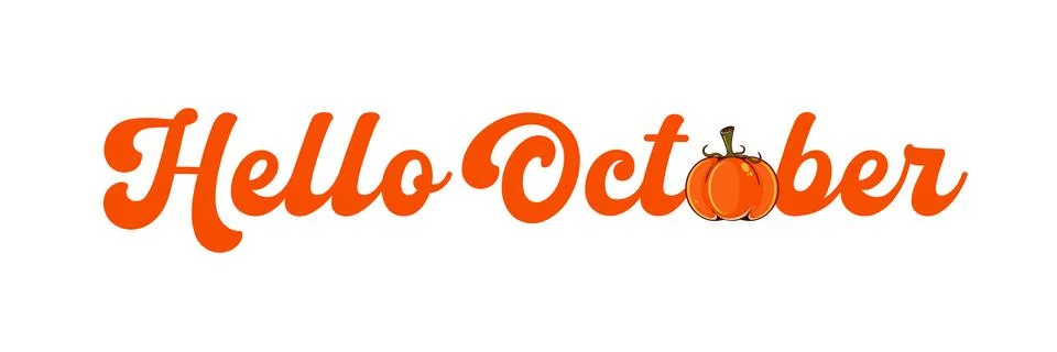 Hello October text with pumpkin isolated on transparent background. Hello Stock Illustration