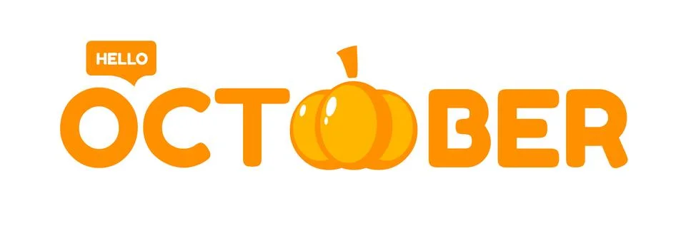 Hello October text with pumpkin isolated on transparent background. Hello Stock Illustration