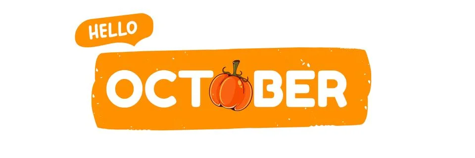 Hello October text with pumpkin isolated on transparent background. Hello Illustrazione stock
