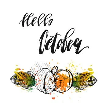 Hello October. Text retail message. Best for sale banner. Vector Stock Illustration