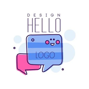 Hello original, bright badge with Hello word and message bubbles vector Stock-Illustration