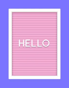 Hello pink letter board vector background. Letterboard pink type retro sign Stock Illustration