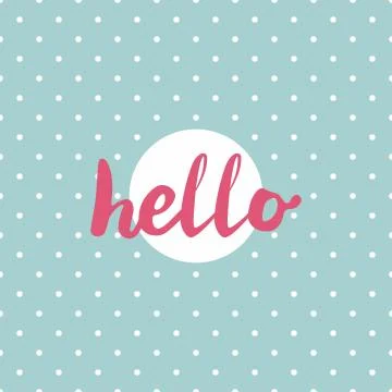 Hello pink vector sign in frame on mint green background with white polka dots Stock Illustration