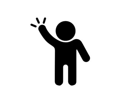 Hello pose solid icon. Hand waving gesture silhouette of man. Vector on isola イラスト素材