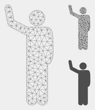 Hello Pose Vector Mesh 2D Model and Triangle Mosaic Icon Illustrazione stock