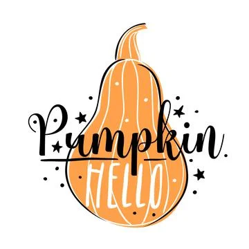Hello pumpkin in doodle style. Vector print illustration. Stock Illustration