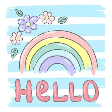 Hello the rainbow calligraphy lettering text and illustration rainbow for social Illustrazione stock