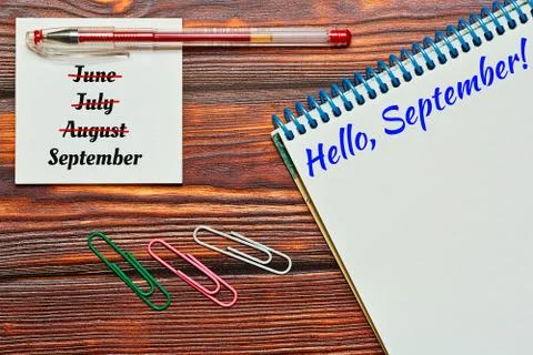 Hello, september concept in top view Stock Photos