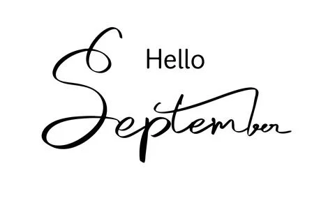 Hello september month calligraphy hand written lettering script black color.. Illustrazione stock