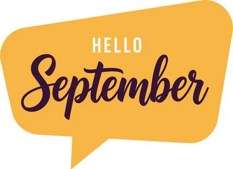 Hello September Text in Yellow Speech Bubble, Autumn Greeting Stock Illustration