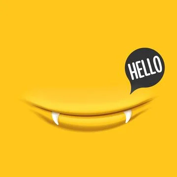 Hello Speech Bubble Character Vector, Smiling Mouth with Teeth, hello speech Stock Illustration