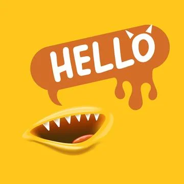 Hello Speech Bubble Character Vector, Smiling Mouth with Teeth, hello speech Stock Illustration