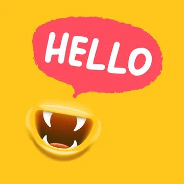 Hello Speech Bubble Character Vector, Smiling Mouth with Teeth, hello speech Stock Illustration