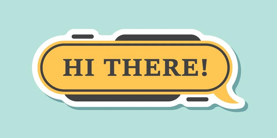 Hello speech bubble sticker icon in flat style. Hi there message vector ill.. 스톡 일러스트