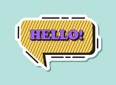 Hello speech bubble sticker icon in flat style. Hi message vector illustrat.. Illustrazione stock