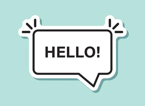 Hello speech bubble sticker icon in flat style. Hi message vector illustrat.. Illustrazione stock
