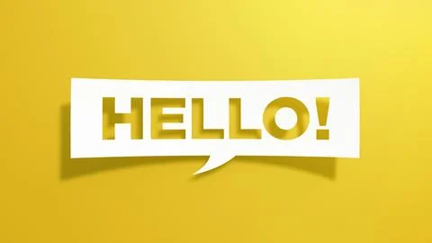 Hello - Speech Bubble. White Cut Out Paper on Yellow Background. 3D Render. Stock Illustration