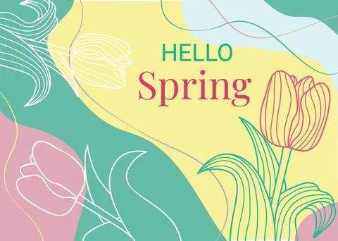 Hello Spring Abstract Tulip Flowers Background Stock Illustration