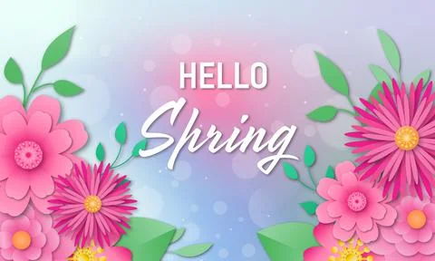 Hello spring background with beautiful flowers Stock Illustration