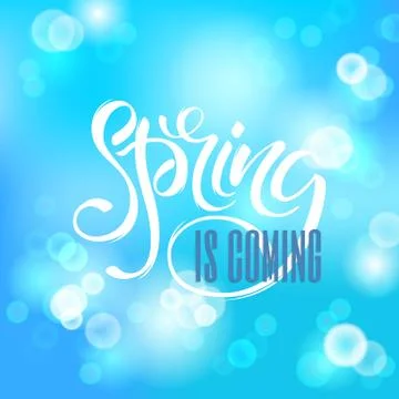 Hello Spring. Background with bokeh and handwritten lettering Stock Illustration