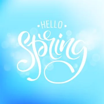 Hello Spring. Background with bokeh and handwritten lettering Stock Illustration
