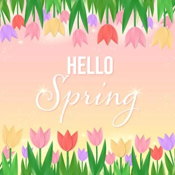 Hello Spring background isolated on the tulips background Stock Illustration