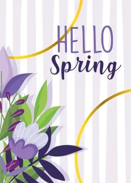 Hello spring, background ribbon and flowers foliage decoration Illustration