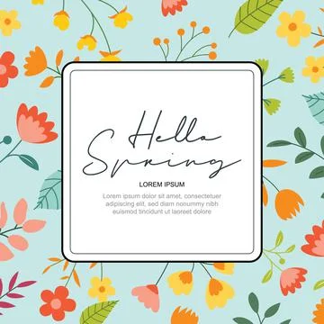 Hello spring banner background template with colorful flower.Can be use socia Stock Illustration