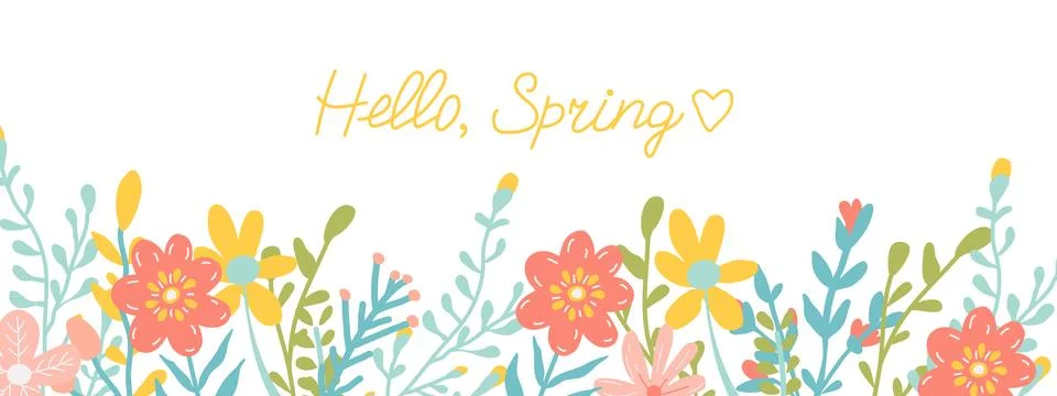 Hello spring banner. Spring Time Wallpaper. Illustrazione stock