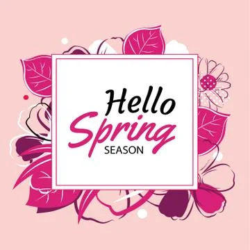 Hello spring banner template with colorful flower.Can be use voucher, wallp.. Stock Illustration
