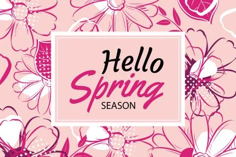 Hello spring banner template with colorful flower.Can be use voucher, wallp.. Stock Illustration