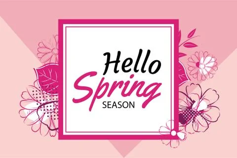Hello spring banner template with colorful flower.Can be use voucher, wallp.. Stock Illustration