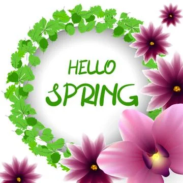 Hello spring border lillac flower orchid Stock Illustration