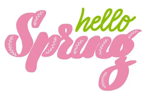 Hello Spring Brush lettering isolated. Handwritten vector Illustration. Modern Stock Illustration