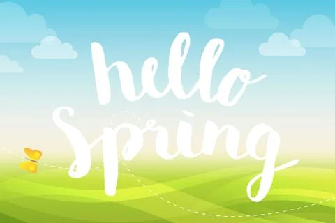 Hello spring brushed vector typography poster イラスト素材