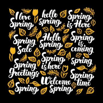 Hello Spring Calligraphy Design Stock Illustration