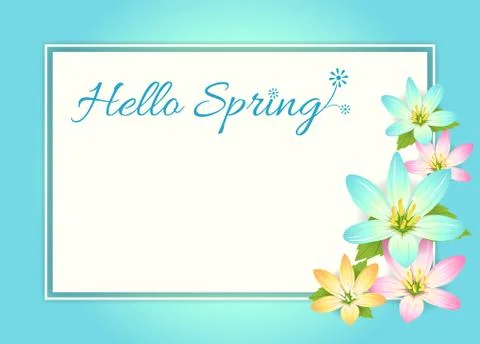 Hello spring card, banner or poster background with blossom flower frame Stock Illustration