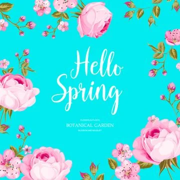 Hello spring card over blue background. Illustrazione stock