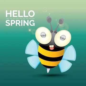 Hello spring . cartoon cute bright baby bee Illustrazione stock