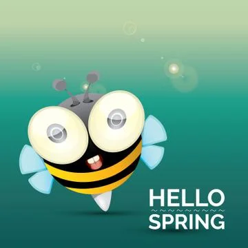 Hello spring . cartoon cute bright baby bee 스톡 일러스트