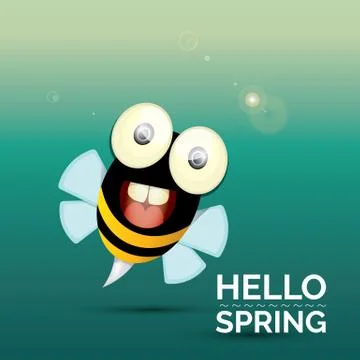 Hello spring . cartoon cute bright baby bee 스톡 일러스트